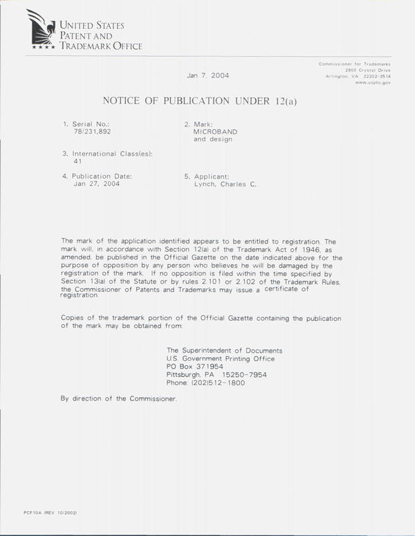 trademark noticeofpublication